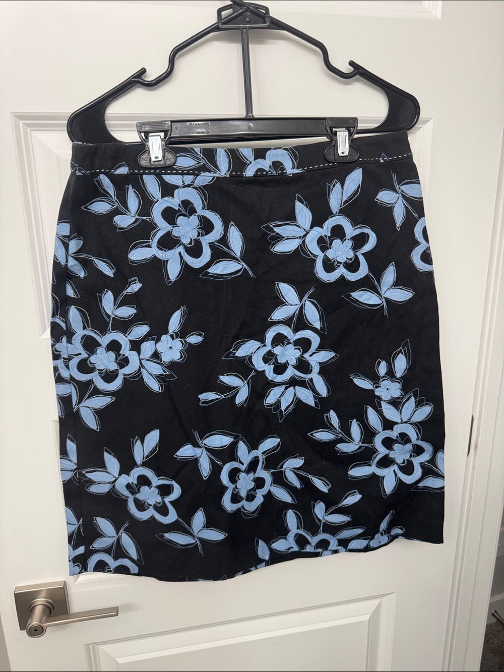 LOFT Black Mini Skirt with Light Blue Floral Print